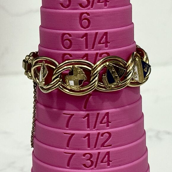 Vintage Gold Tone Heraldic Enamel Shield Link Bracelet 7" - Picture 3 of 14